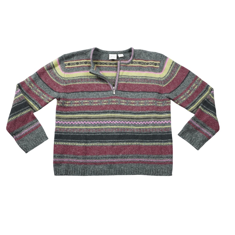 Field Gear Women's Medium Shetland Wool Sweater Quarter Zip Fair‎ Isle Striped